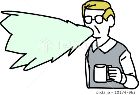 お茶を吹き出して驚くミドルな男性 お茶を吹き出して驚くミドルな男性 101747963