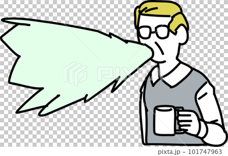 お茶を吹き出して驚くミドルな男性 お茶を吹き出して驚くミドルな男性 101747963