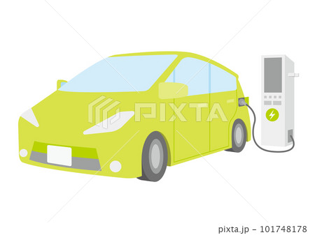 充電中の緑色の電気自動車のイラスト_4 101748178