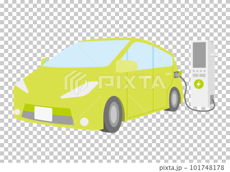 充電中の緑色の電気自動車のイラスト_4 101748178