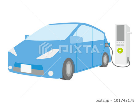 充電中の青い電気自動車のイラスト_4 101748179