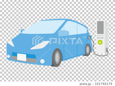 Illustration of a blue electric car being charged_4 101748179