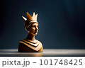 Illustration of a wooden carving of a queen chess piece with a realistic female human face and a crown - Generative AI 101748425