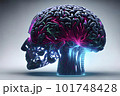 A cyborg automaton with a robotic digital brain with electronic glowing nodes and electric signals, streams of information - Generative AI 101748428