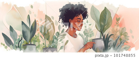 Woman caring her houseplants or working florist 101748855