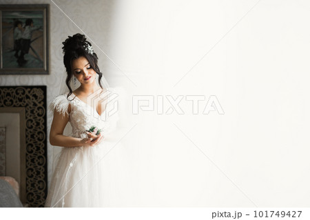 Beautiful luxury bride in elegant white dress 101749427