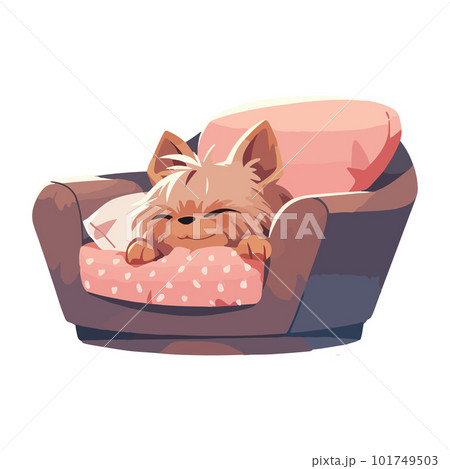 Cute dog having a nap on a soft couch in a bright apartment 101749503