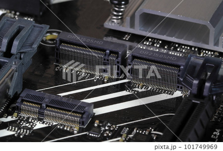 close up PCIe M.2 connector interface for modern high performance ssd storage on the modern computer. 101749969