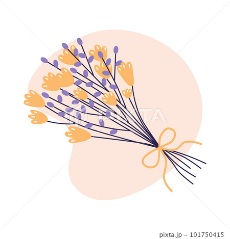 Lovely wild flowers bouquet tied with a ribbon. Garden blooming. Flat cartoon vector illustration, isolated on a white background 101750415