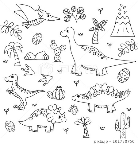 恐竜のモノクロイラストセットのイラスト素材 [101750750] - PIXTA