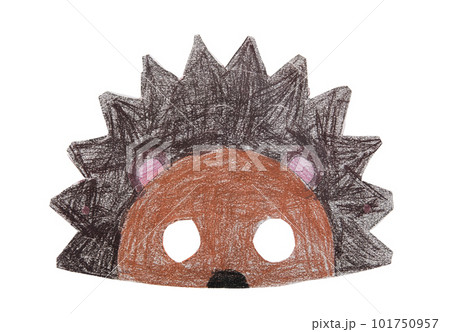 Kids hedgehog paper mask isolated on white background with clipping path Kids hedgehog paper mask isolated on white background with clipping path 101750957