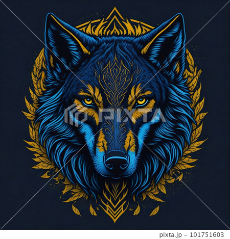 T-shirt design with wolf portrait. AI generated illustration 101751603