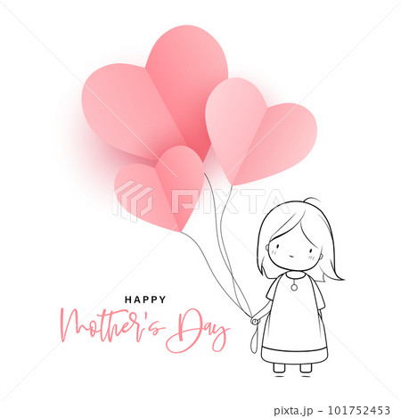 Cute baby girl with heart balloons. Vector Illustration 101752453