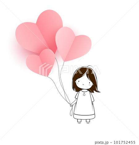 Cute baby girl with heart balloons. Vector Illustration 101752455