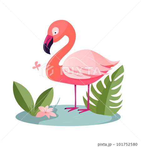 Cute illustrated pink flamingo. Vectorのイラスト素材 [101752580