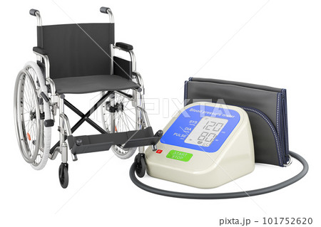 Automatic Digital Blood Pressure Monitor with manual wheelchair. 3D rendering 101752620
