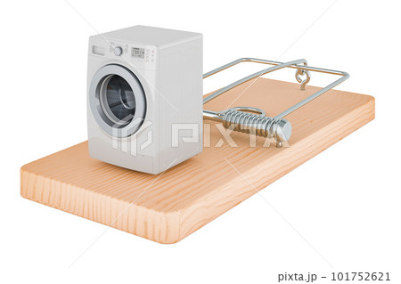 Washing machine inside mousetrap. 3D rendering Washing machine inside mousetrap. 3D rendering 101752621