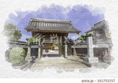 水彩画風 米子下町 安国寺 山門 鳥取県米子市 水彩画風 米子下町 安国寺 山門 鳥取県米子市 101755257