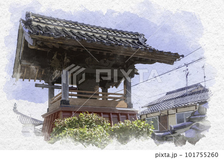 水彩画風 米子下町 安国寺 鐘楼 鳥取県米子市 水彩画風 米子下町 安国寺 鐘楼 鳥取県米子市 101755260