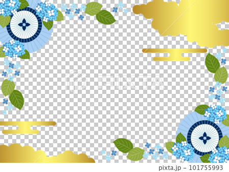 Normal version Blue Japanese umbrella and hydrangea Japanese style rainy season frame horizontal Normal version Blue Japanese umbrella and hydrangea Japanese style rainy season frame horizontal 101755993