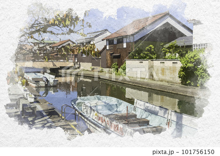 水彩画風 米子下町 加茂川中海遊覧船乗り場 鳥取県米子市 水彩画風 米子下町 加茂川中海遊覧船乗り場 鳥取県米子市 101756150