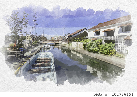 水彩画風 米子下町 加茂川中海遊覧船乗り場 鳥取県米子市 水彩画風 米子下町 加茂川中海遊覧船乗り場 鳥取県米子市 101756151