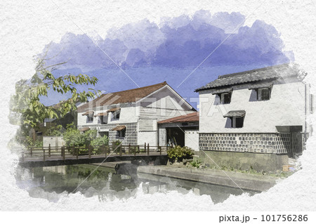 水彩画風 米子下町 旧加茂川沿い 鳥取県米子市 水彩画風 米子下町 旧加茂川沿い 鳥取県米子市 101756286
