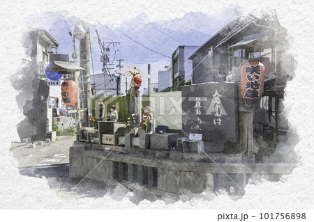 水彩画風　米子下町　咲い地蔵　鳥取県米子市 101756898