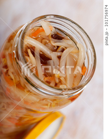Exotic Chinese salad in glass jar 101756974