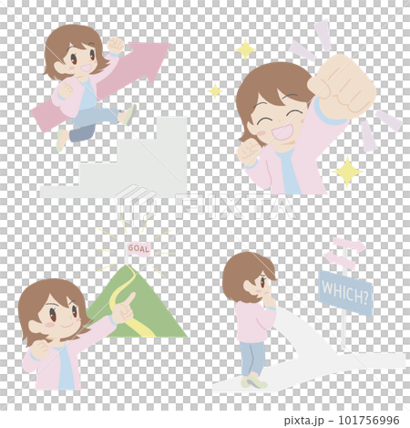 Illustration set of a hand-drawn young woman (step up, selection, goal, achievement) Illustration set of a hand-drawn young woman (step up, selection, goal, achievement) 101756996