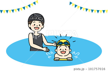 水泳教室で水泳を習う男の子と先生のイラスト 101757016