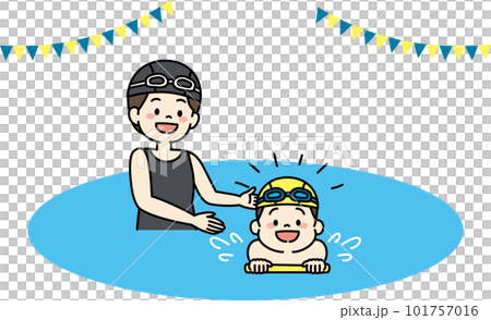 水泳教室で水泳を習う男の子と先生のイラスト 101757016