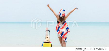 Summer vacations. Lifestyle  woman relax and chill on beach background.  101758075