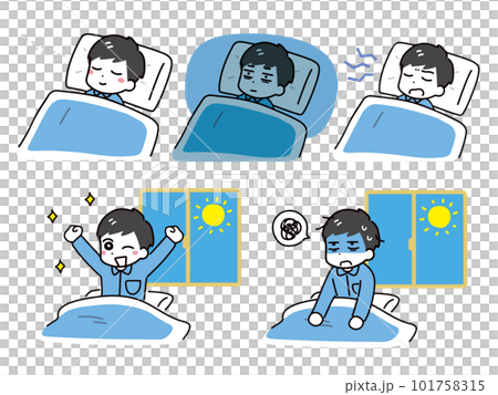 Illustration set of a young man in a futon and pajamas and sleeping (upper body) 101758315
