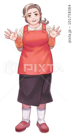 穏やかな中年女性の悪い表情の全身イラスト 101758364