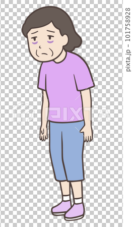 目の下にクマがある猫背の女性、無気力の女性全身 101758928