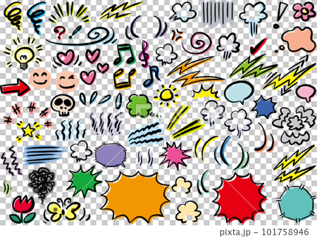 Set of various colorful hand-drawn comic parts Set of various colorful hand-drawn comic parts 101758946