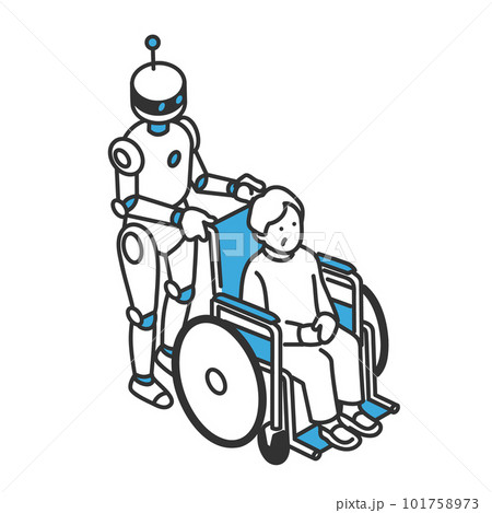 車椅子の患者をケアする介護型ロボットのイメージイラスト素材 車椅子の患者をケアする介護型ロボットのイメージイラスト素材 101758973
