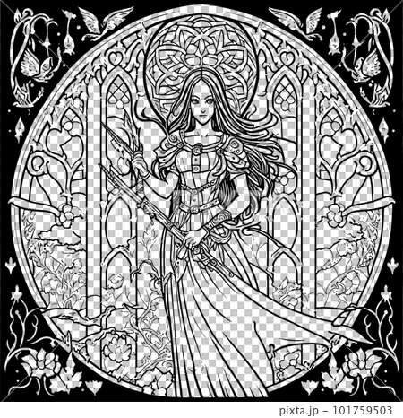 coloring book The image of a princess with a beautiful. Hand drawn princess zentangle and mandala style 101759503