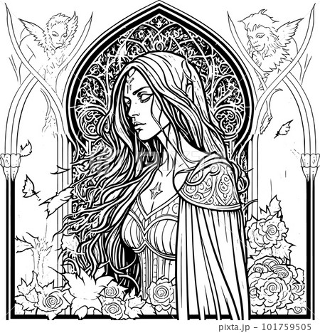 coloring book The image of a princess with a beautiful. Hand drawn princess zentangle and mandala style 101759505