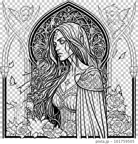 coloring book The image of a princess with a beautiful. Hand drawn princess zentangle and mandala style 101759505