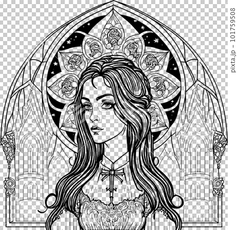 coloring book The image of a princess with a beautiful. Hand drawn princess zentangle and mandala style 101759508