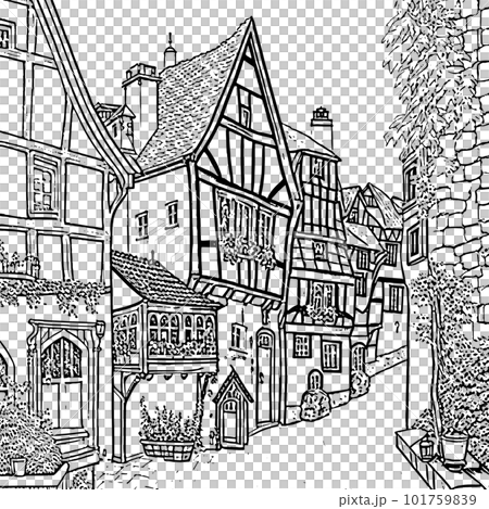 The coloring book features intricate designs inspired by architecture, with elegant patterns and details , PNG, Transparency, 101759839