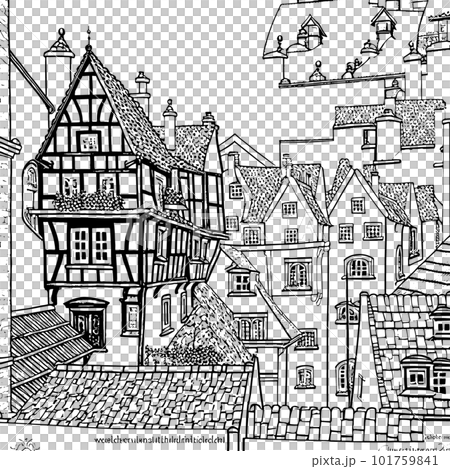 The coloring book features intricate designs inspired by architecture, with elegant patterns and details , PNG, Transparency, 101759841