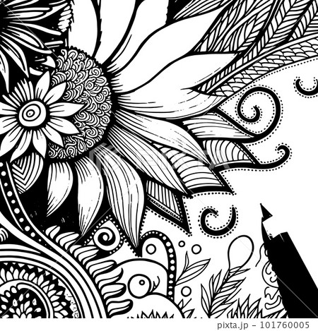 Coloring book with flowers, fruits. Hand drawn zentangle and mandala style,PNG, Transparency, Coloring book with flowers, fruits. Hand drawn zentangle and mandala style,PNG, Transparency, 101760005