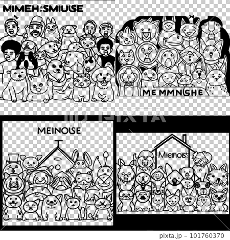 Cute Cats and dogs, Black and white coloring pages for kids, simple lines, cartoon style, happy, cute, funny, many things in the world 101760370