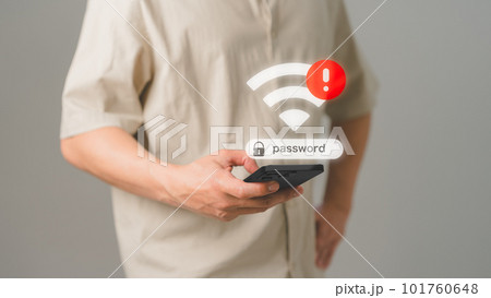 Man using a mobile phone to connect to wifi but wifi not connected, and waiting to loading digital business data form website, concept technology of waiting for connect to wifi by smartphone. 101760648