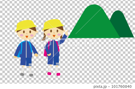 遠足で山登りに行っている小学生のイラスト・林間学校・レクリエーション 101760840