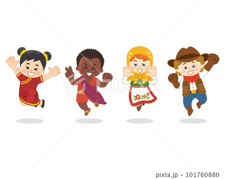 ジャンプしている世界の子供たち 101760880