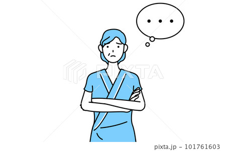 腕を組んで考える中年・シニア女性入院患者 101761603